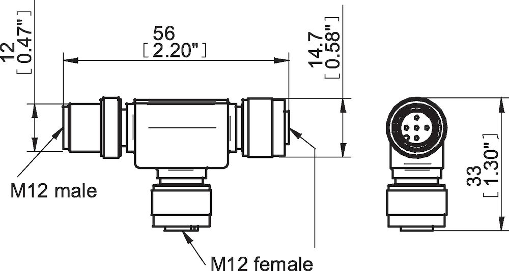 Piab T-connector M12 male, 2xM12 female