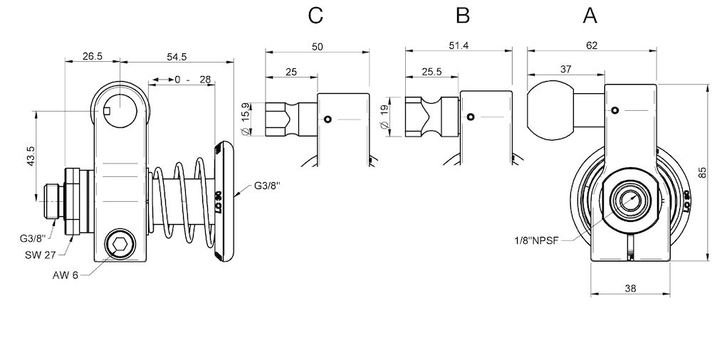 Piab Level compensator LC30 w lock pin 19 LH