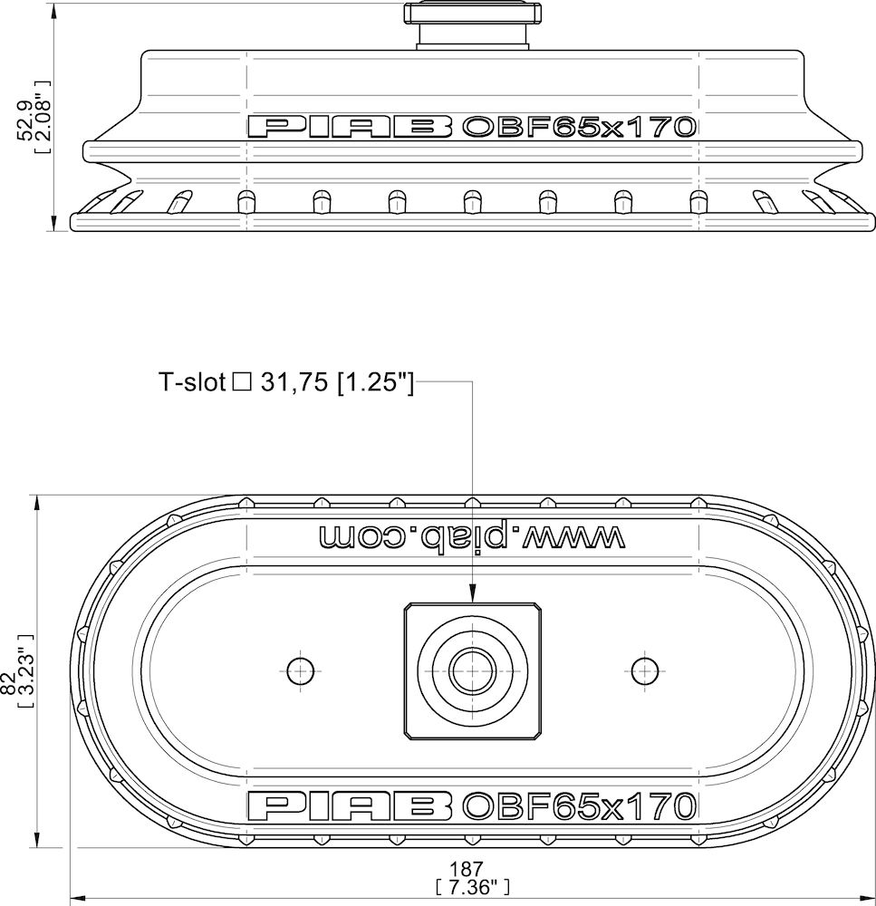 Piab Suction cup OBF65x170 Polyurethane 55/60, T-slot with mesh filter