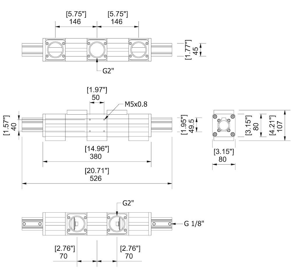 Piab Reverse valve for blowers and Large area grippers, 5 connections, G 2