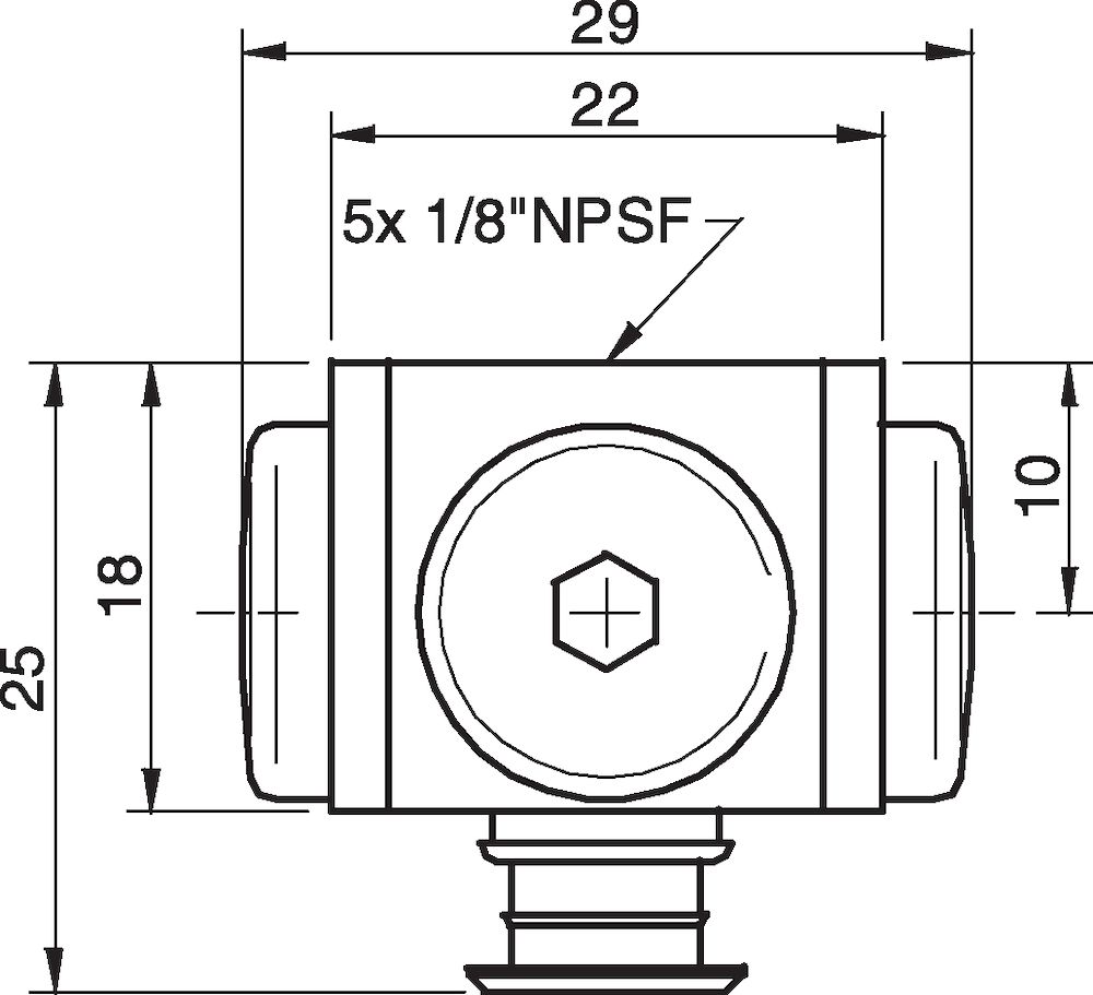 Piab Fitting 5x1/8 NPSF female, 30–40, with dual flow control valve