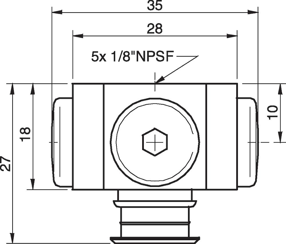 Piab Fitting 5x1/8 NPSF female, 50, with dual flow control valve