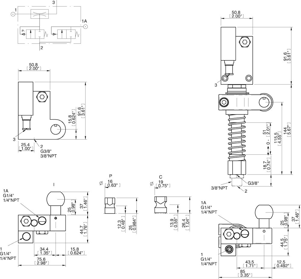 Piab Vacuum Check Valve VT-1H COAX®, NPT threads, Lock pin 16, Right hand connection