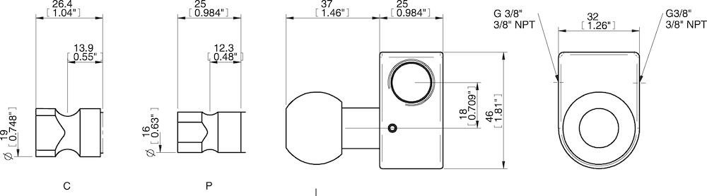Piab Centralized vacuum connection, NPT threads, Lock pin 16, Left or Right hand connection