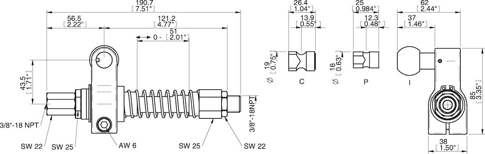 Piab Centralized vacuum connection with level compensator, NPT threads, Ball joint, Left hand connec