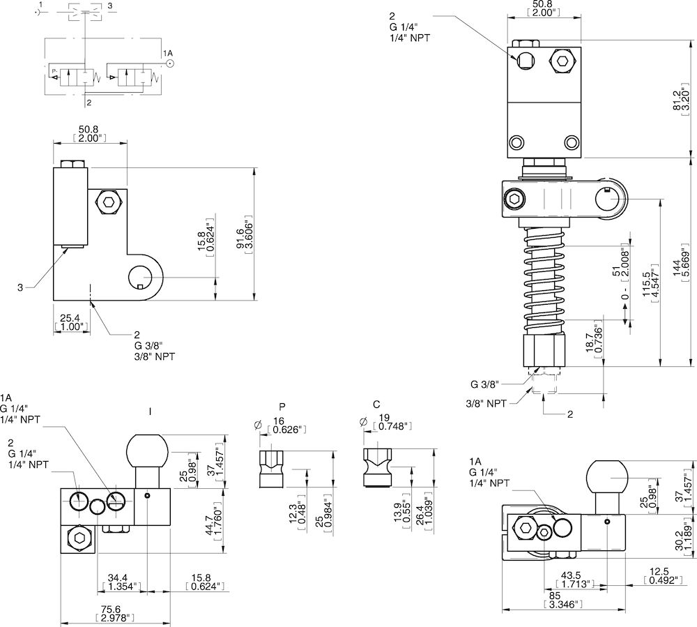Piab Vacuum Check Valve VT-1H with level compensator, NPT threads, Lock pin 19, Right hand connectio