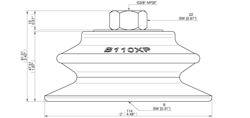 Piab Suction cup B110XP Polyurethane 30/60, 3/8 NPSF female