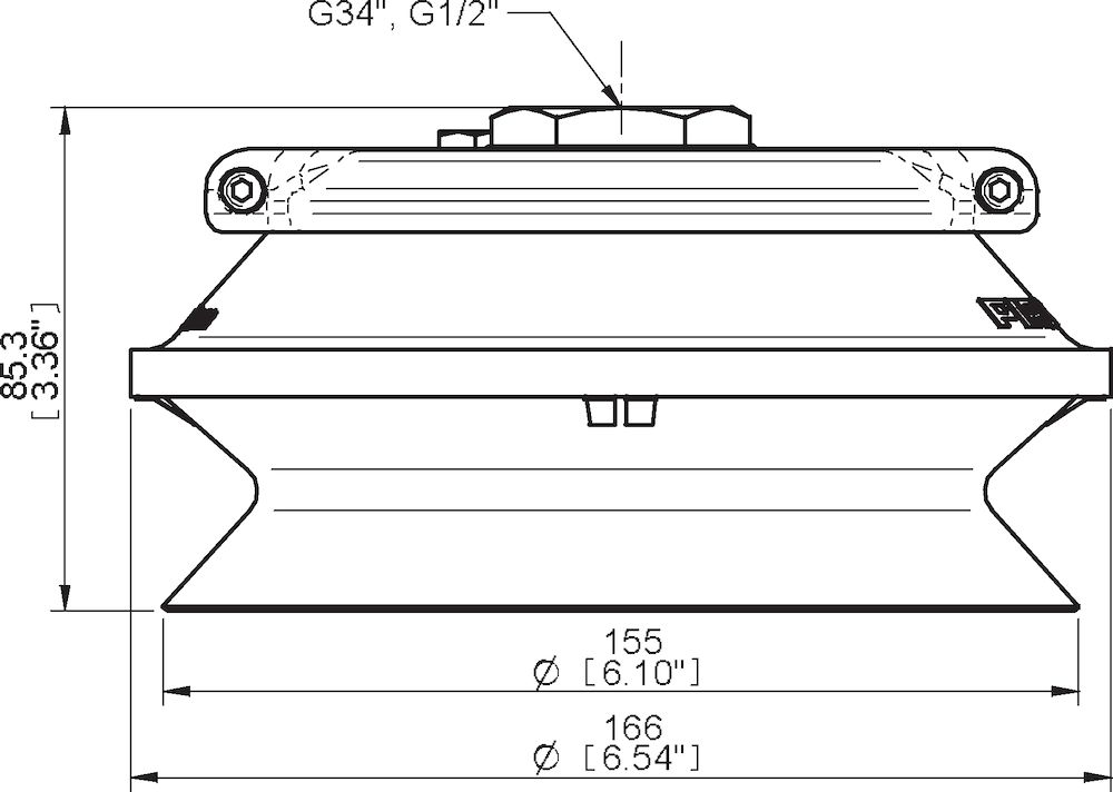 Piab Suction cup B150 Nitrile-PVC, G3/4 female, clamp ring with mesh filter