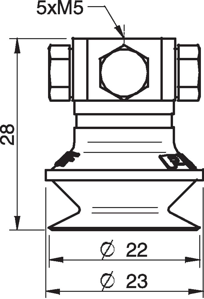 Piab Suction cup B20MF Thermoelastic polyurethane, 5xM5 female, with dual flow control valve