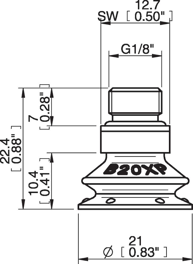 Piab Suction cup B20XP Polyurethane 60, G1/8 male, with mesh filter