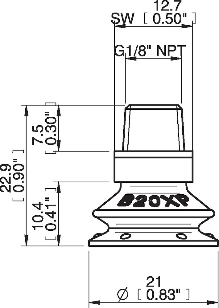 Piab Suction cup B20XP Polyurethane 60, 1/8 NPT male with mesh filter