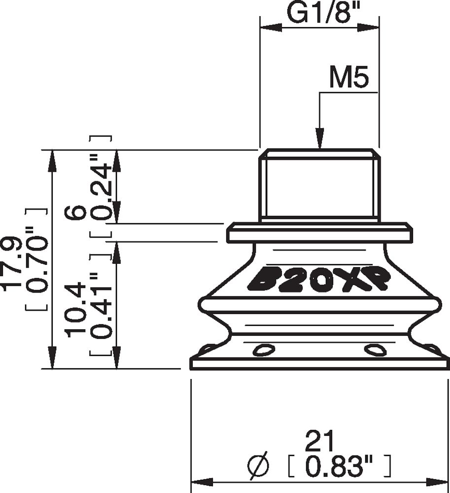 Piab Suction cup B20XP Polyurethane 30/60, G1/8 male / M5 female, with mesh filter
