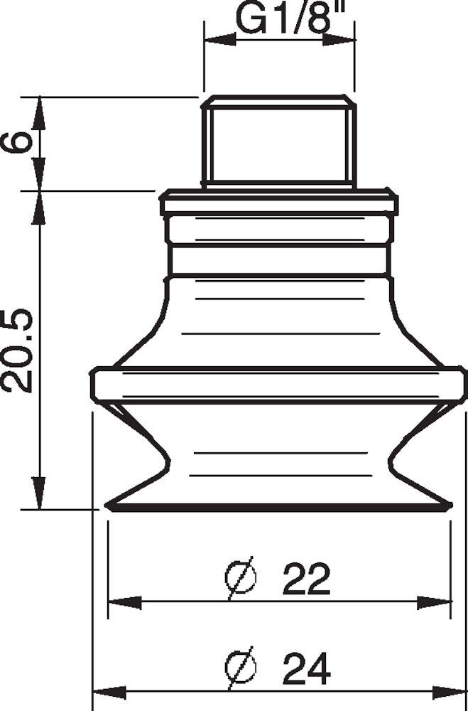 Piab Suction cup B20 Chloroprene, G1/8 male/M5 female, with dual flow control valve