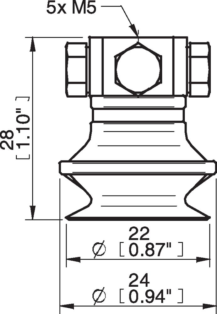Piab Suction cup B20 Silicone, 5xM5 female, with dual flow control valve