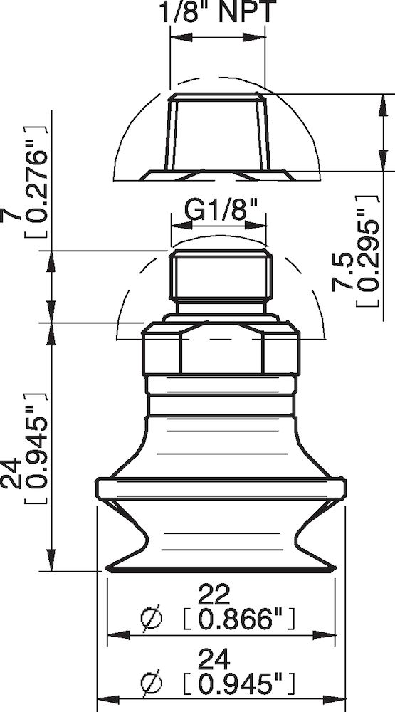 Piab Suction cup B20 HNBR, G1/8 male, with mesh filter and dual flow control valve