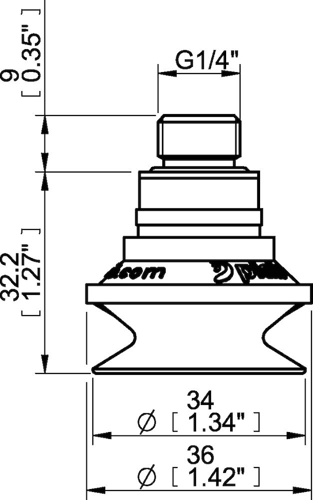Piab Suction cup B30-2 Chloroprene, 1/4 NPT male, with dual flow control valve