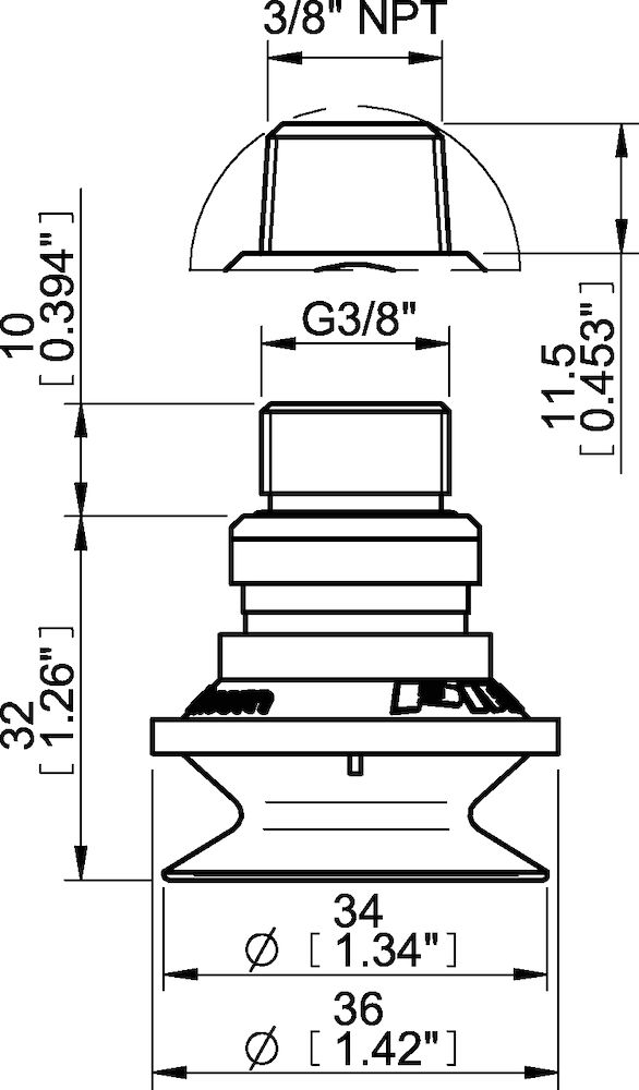 Piab Suction cup B30-2 Chloroprene, G3/8 male, with dual flow control valve