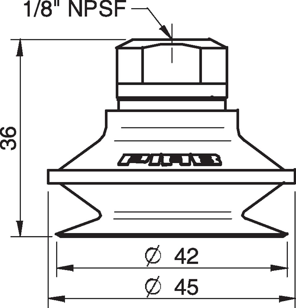 Piab Suction cup B40MF Thermoelastic polyurethane, 1/8 NPSF female, with dual flow control valve