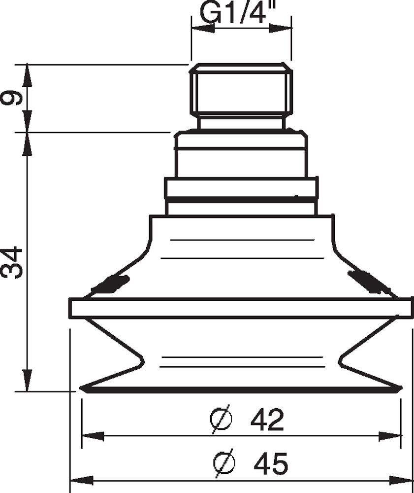 Piab Suction cup B40MF Thermoelastic polyurethane, G1/4 male, with mesh filter and dual flow contro