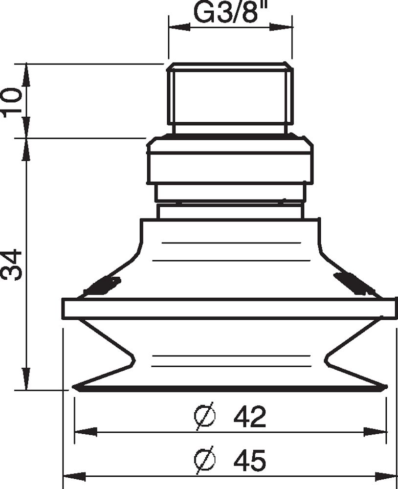 Piab Suction cup B40MF Thermoelastic polyurethane, G3/8 male, with mesh filter and dual flow contro