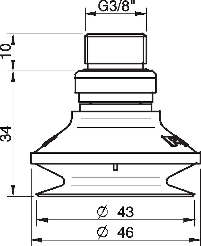 Piab Suction cup B40 Chloroprene, G3/8 male, with mesh filter and dual flow control valve