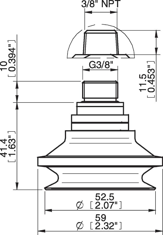 Piab Suction cup B50-2 Nitrile-PVC with filter, G3/8 male, with mesh filter