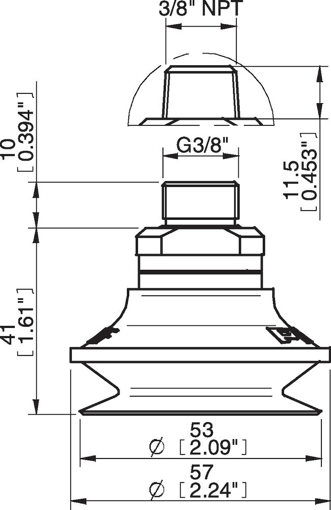 Piab Suction cup B50MF Thermoelastic polyurethane, G3/8 male, with mesh filter