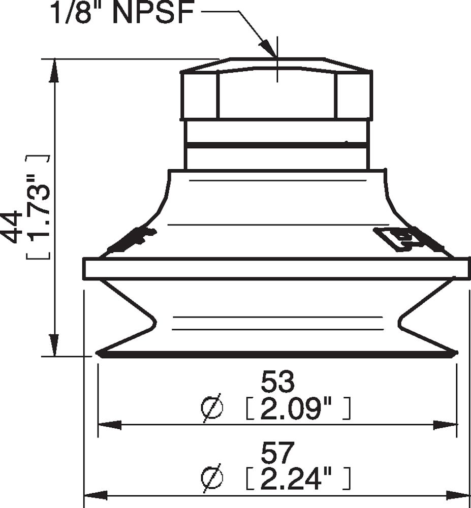 Piab Suction cup B50MF Thermoelastic polyurethane, 1/8 NPSF female, with dual flow control valve