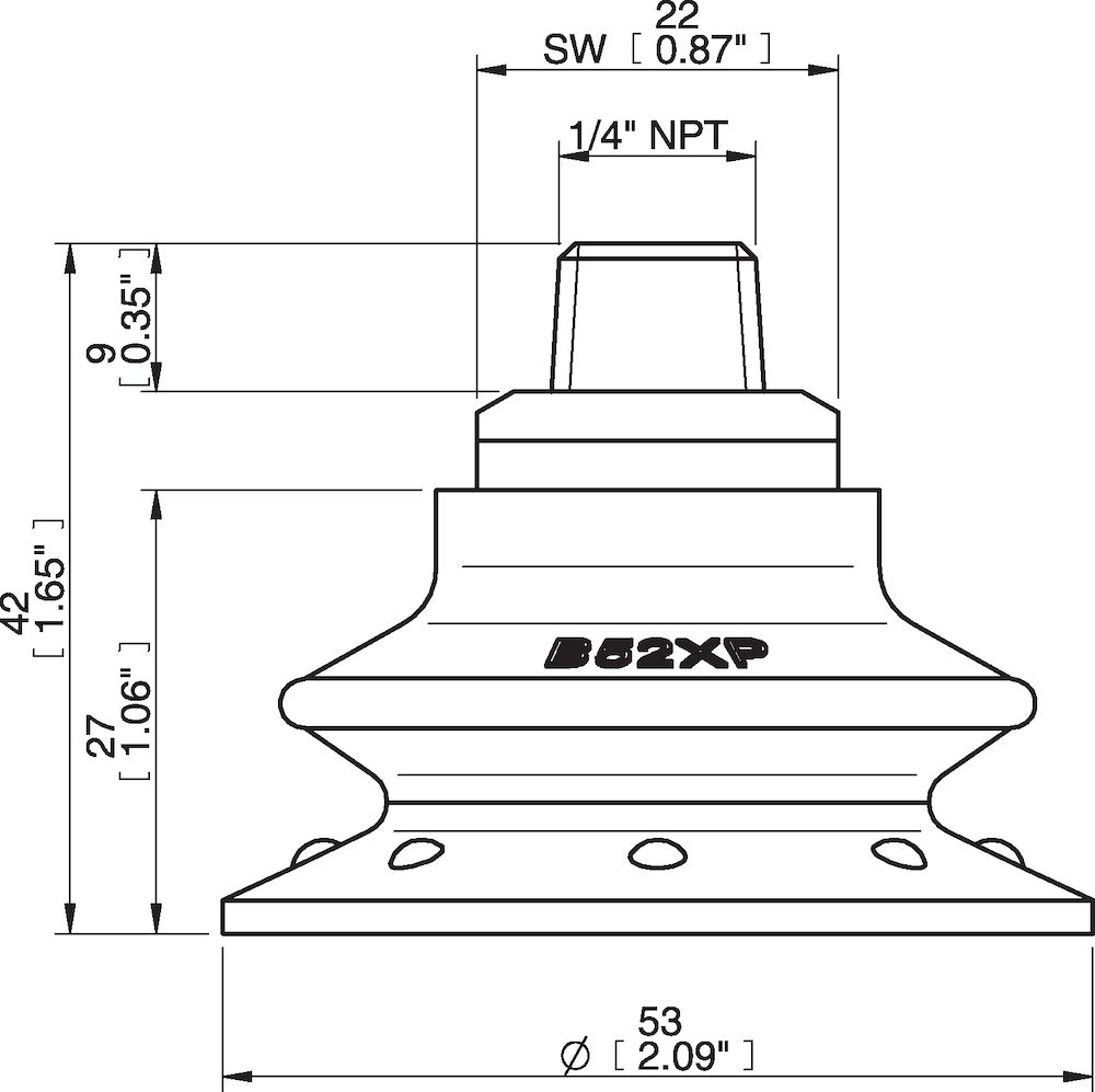 Piab Suction cup B52XP Polyurethane 60, 1/4 NPT male with mesh filter