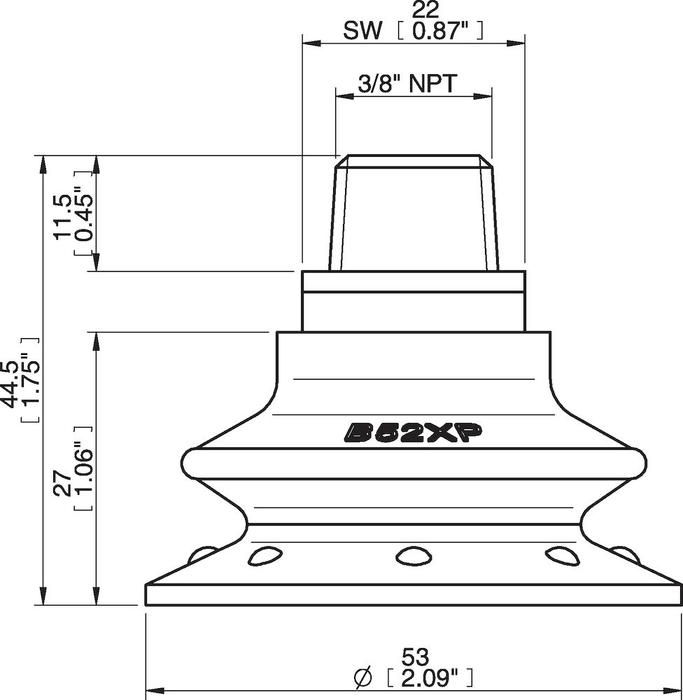 Piab Suction cup B52XP Polyurethane 60, 3/8 NPT male with mesh filter