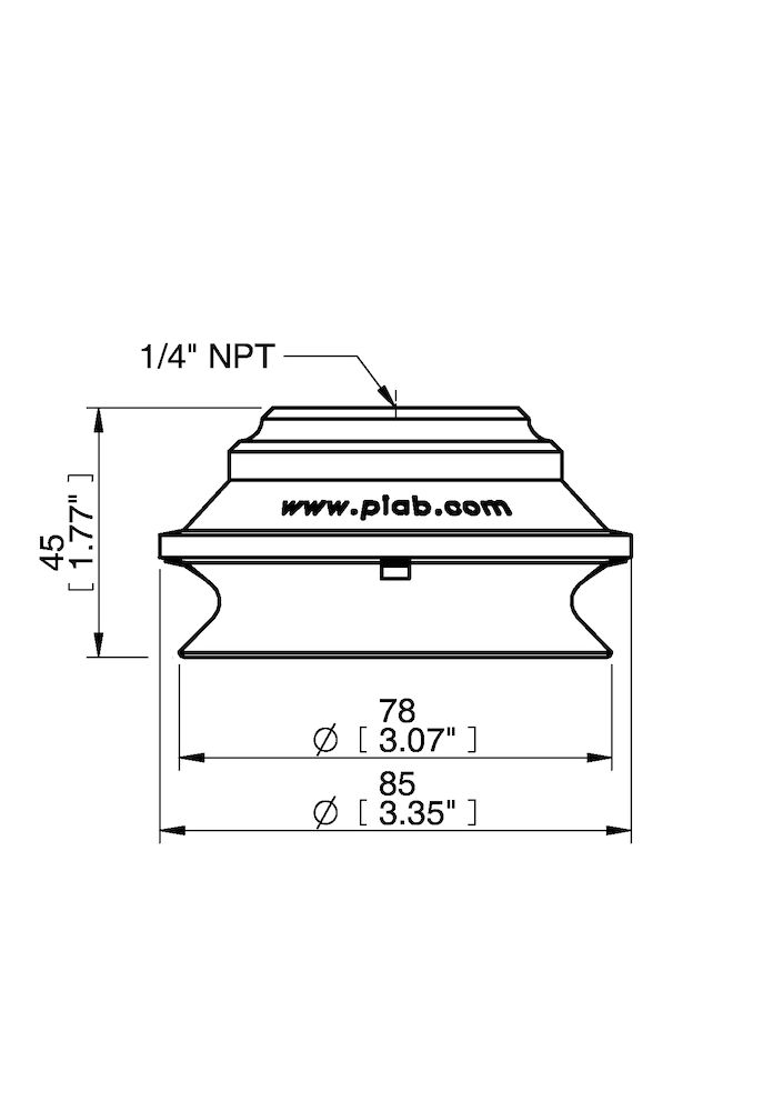 Piab Suction cup B75-2 Nitrile-PVC, 1/4 NPT female Al, with mesh filter & 10-32 addl. conn.