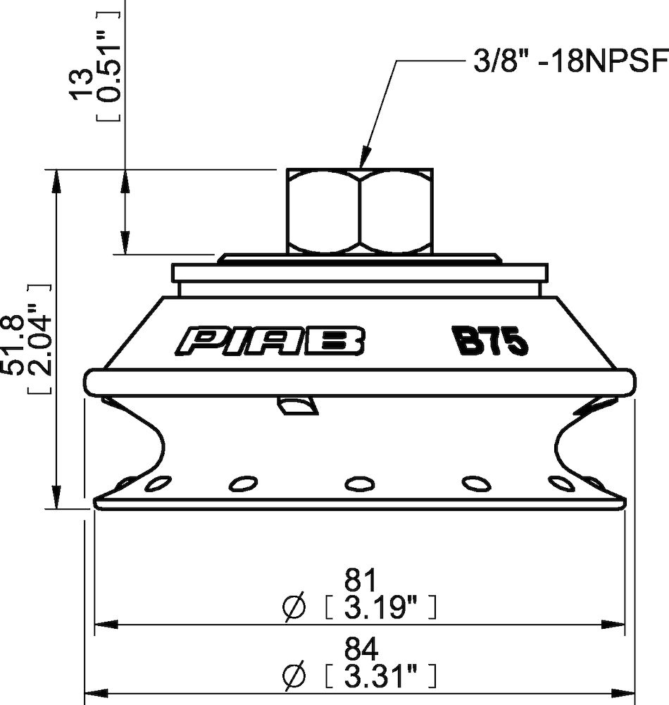 Piab Suction cup B75P Polyurethane 30/60, brass 3/8 NPSF female