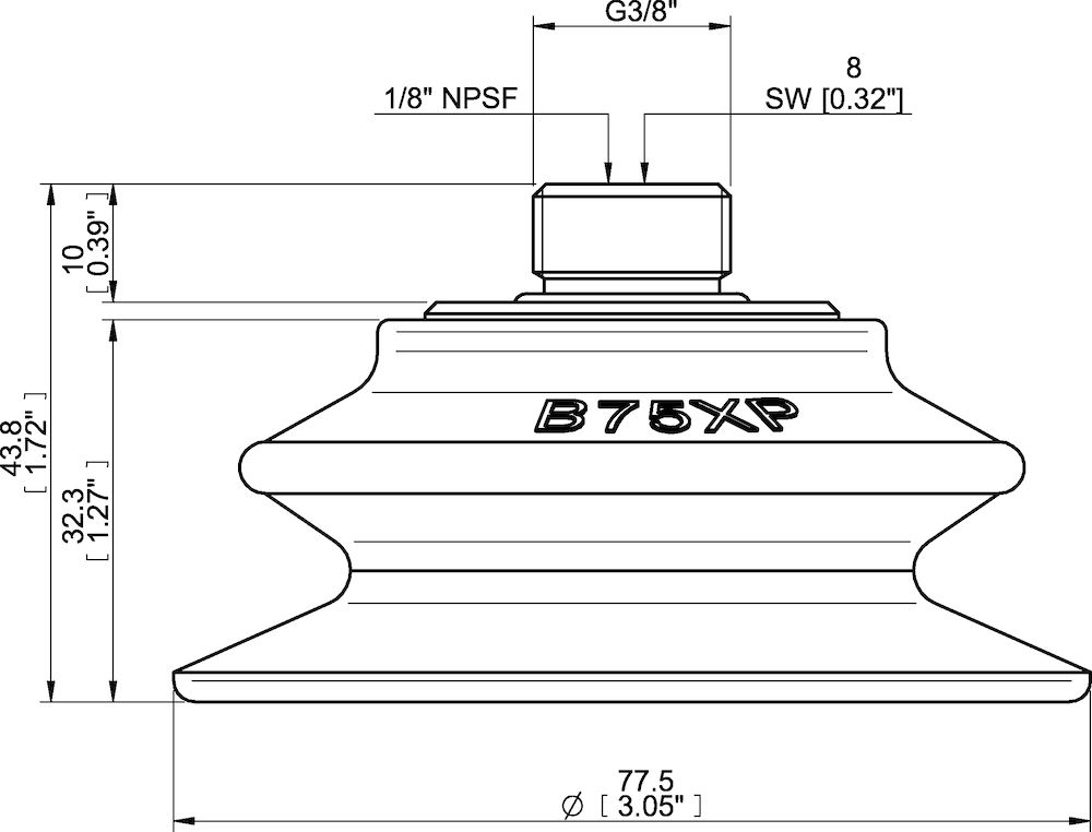 Piab Suction cup B75XP Polyurethane 30/60 , G3/8 male / 1/8 NPSF female