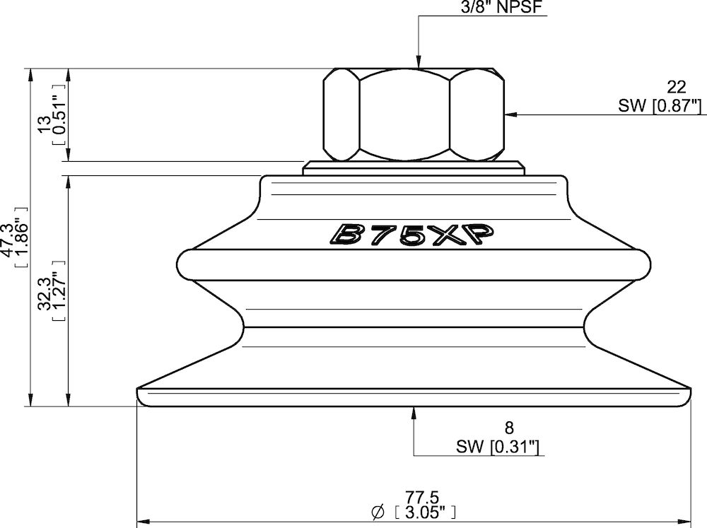 Piab Suction cup B75XP Polyurethane 60, 3/8 NPSF female