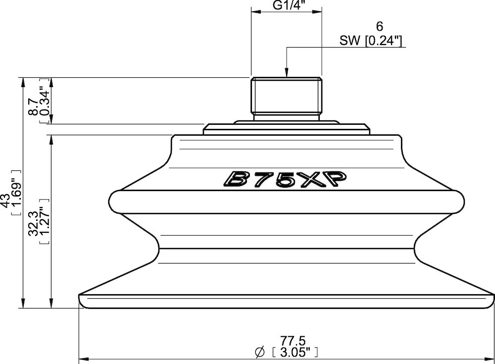 Piab Suction cup B75XP Polyurethane 30/60 ,thread insert G1/4 male