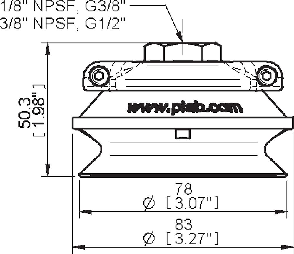 Piab Suction cup B75 HNBR, 3/8 NPSF female, clamp ring with mesh filter
