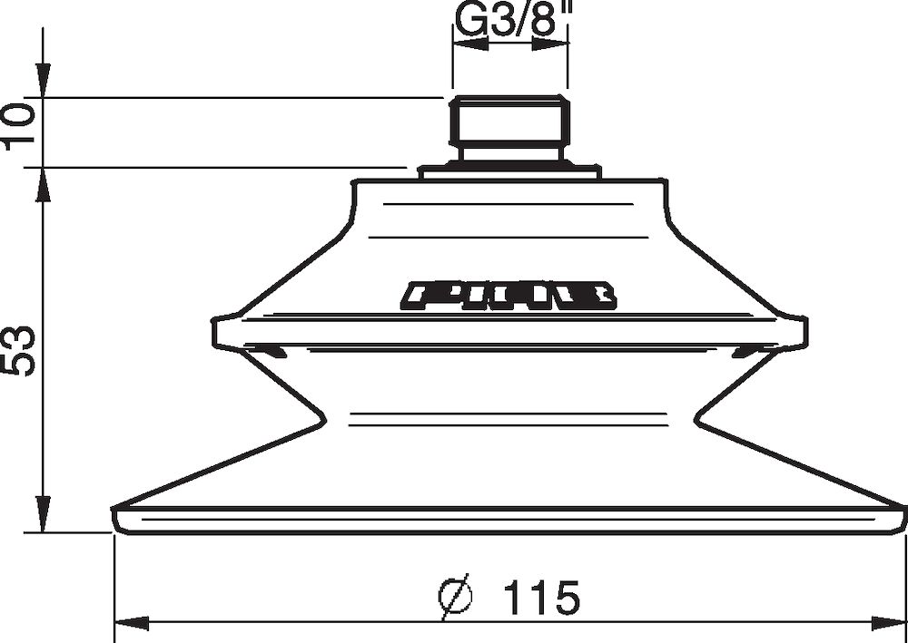 Piab Suction cup BF110P Polyurethane 60, thread insert G3/8 male with mesh filter