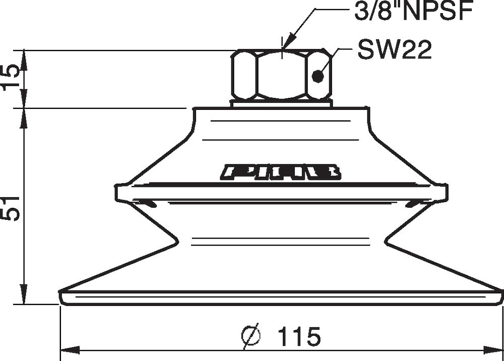 Piab Suction cup BF110P Polyurethane 30/60, 3/8 NPSF female