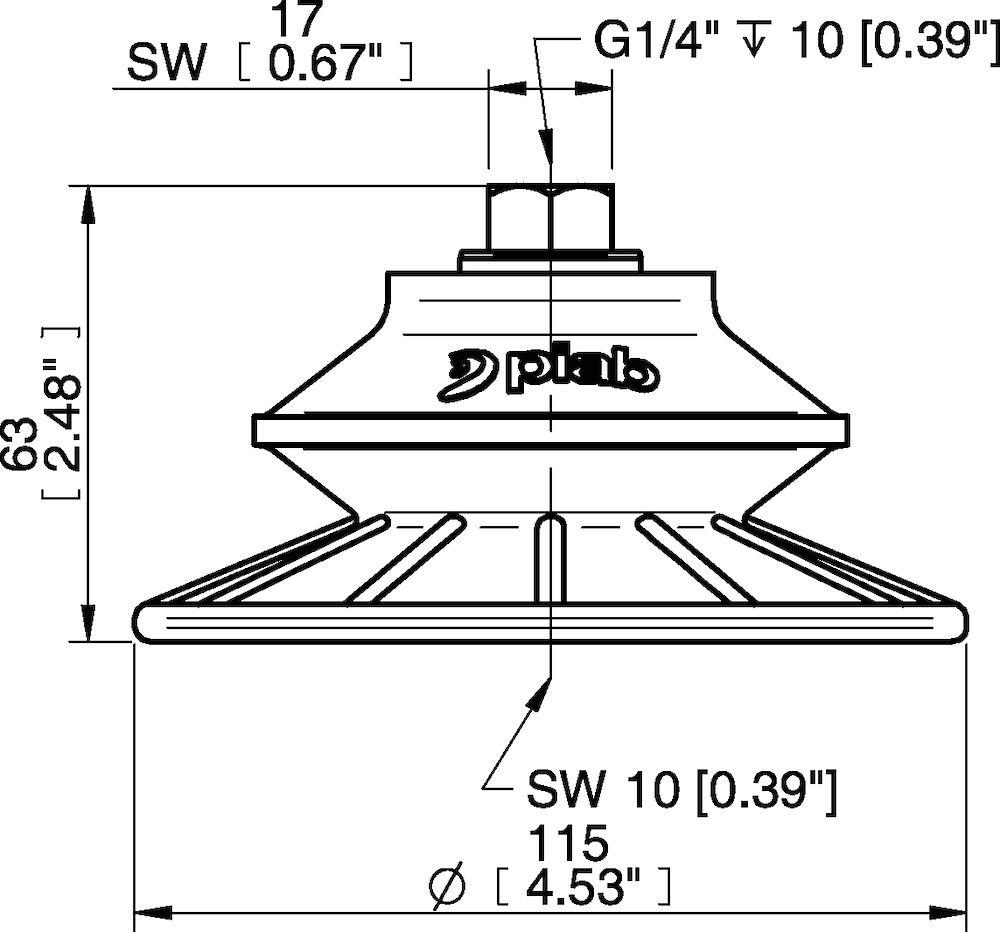 Piab Suction cup BFF110P Polyurethane 55/60 G1/4 female with mesh filter