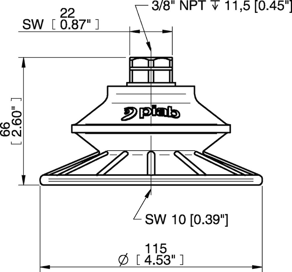Piab Suction cup BFF110P Polyurethane 55/60. 3/8 NPT female with mesh filter