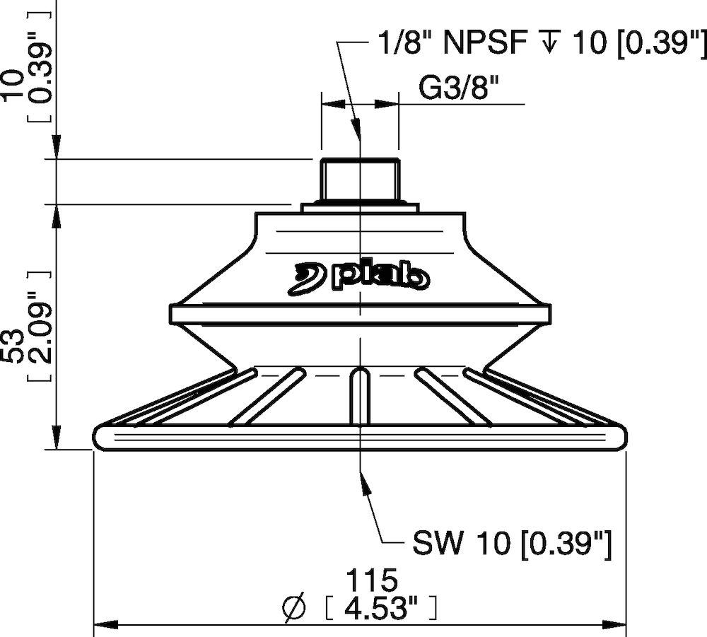 Piab Suction cup BFF110TP Polyurethane 55/60/30 G3/8 male, 1/8 NPSF female, with mesh filter
