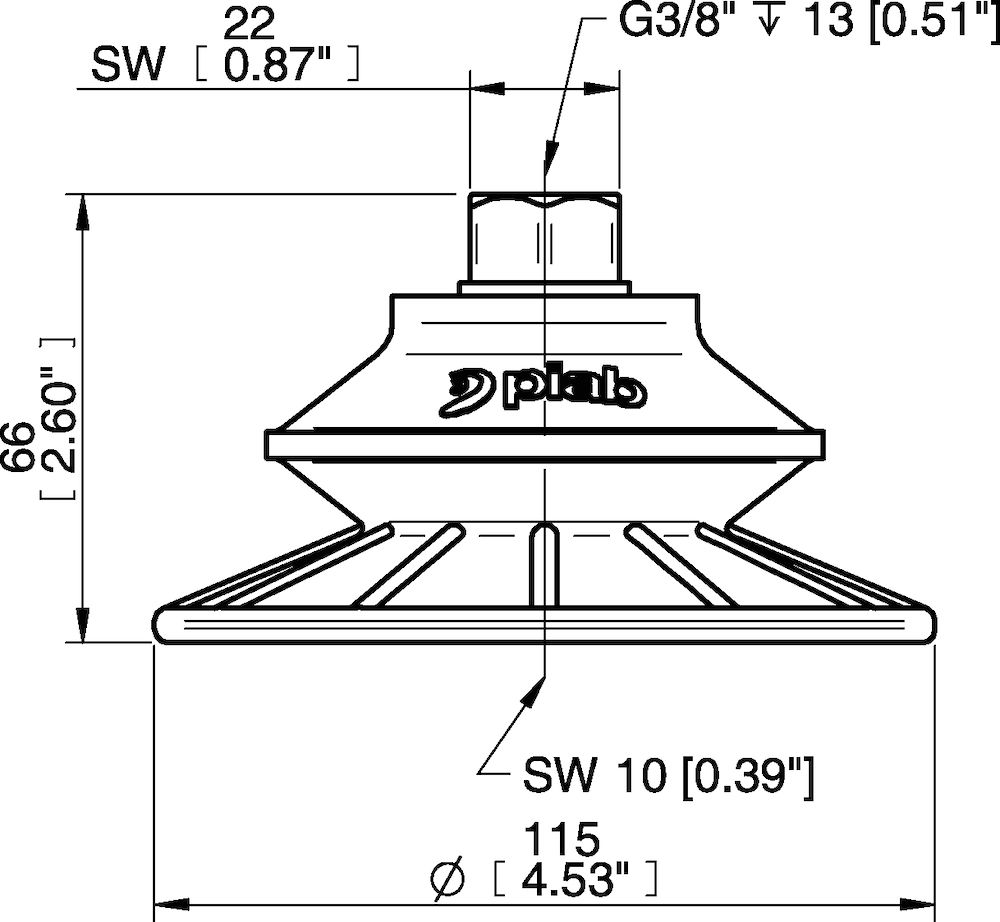 Piab Suction cup BFF110TP Polyurethane 55/60/30 G3/8 female with mesh filter