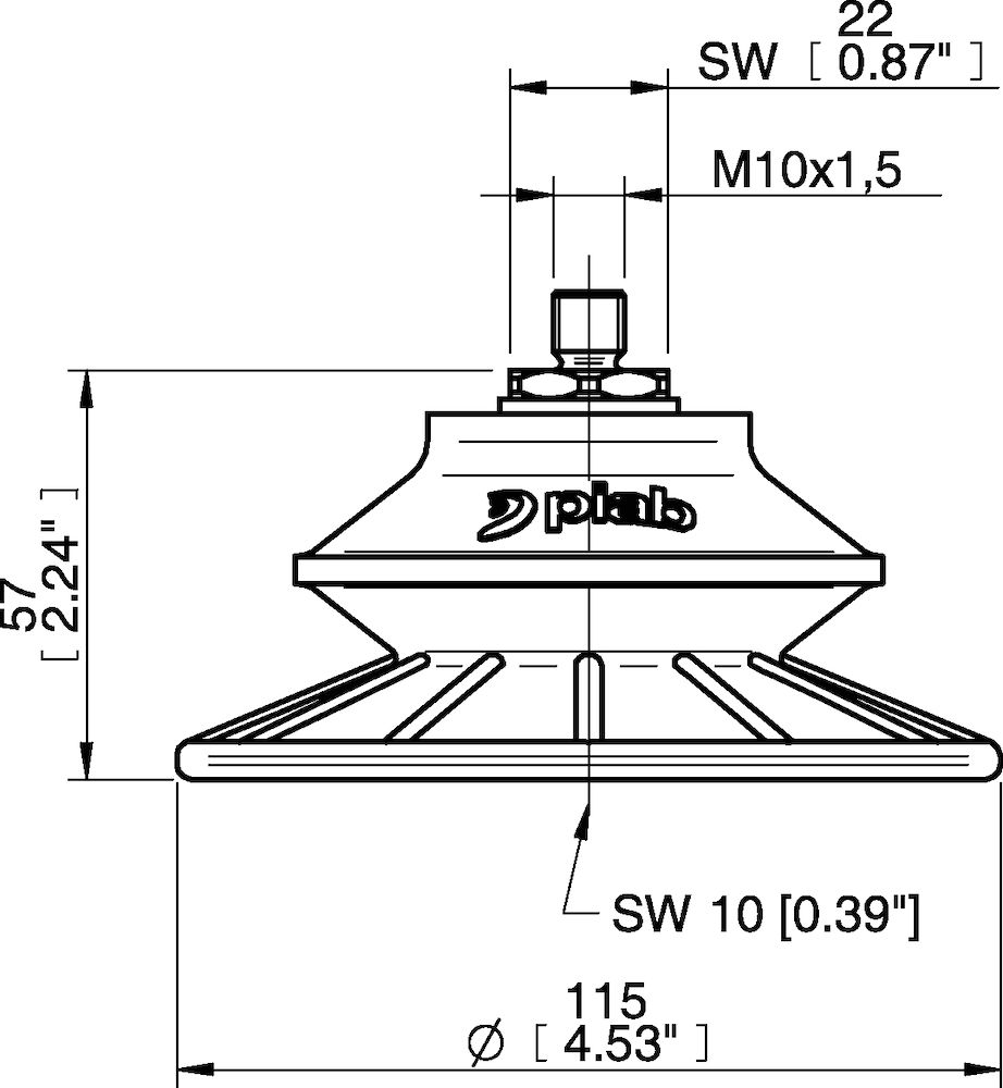 Piab Suction cup BFF110TP Polyurethane 55/60/30 M10x1,5 male with mesh filter
