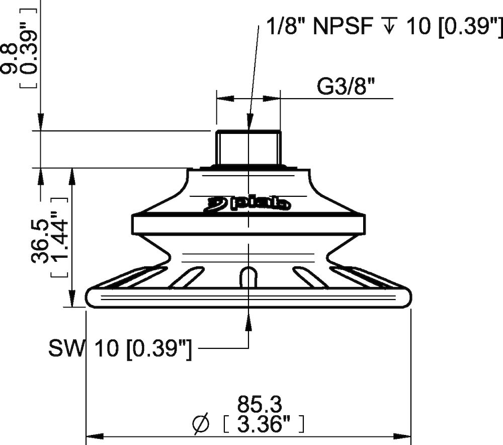 Piab Suction cup BFF80P Polyurethane 55/60 G3/8 male, 1/8 NPSF female, with mesh filter