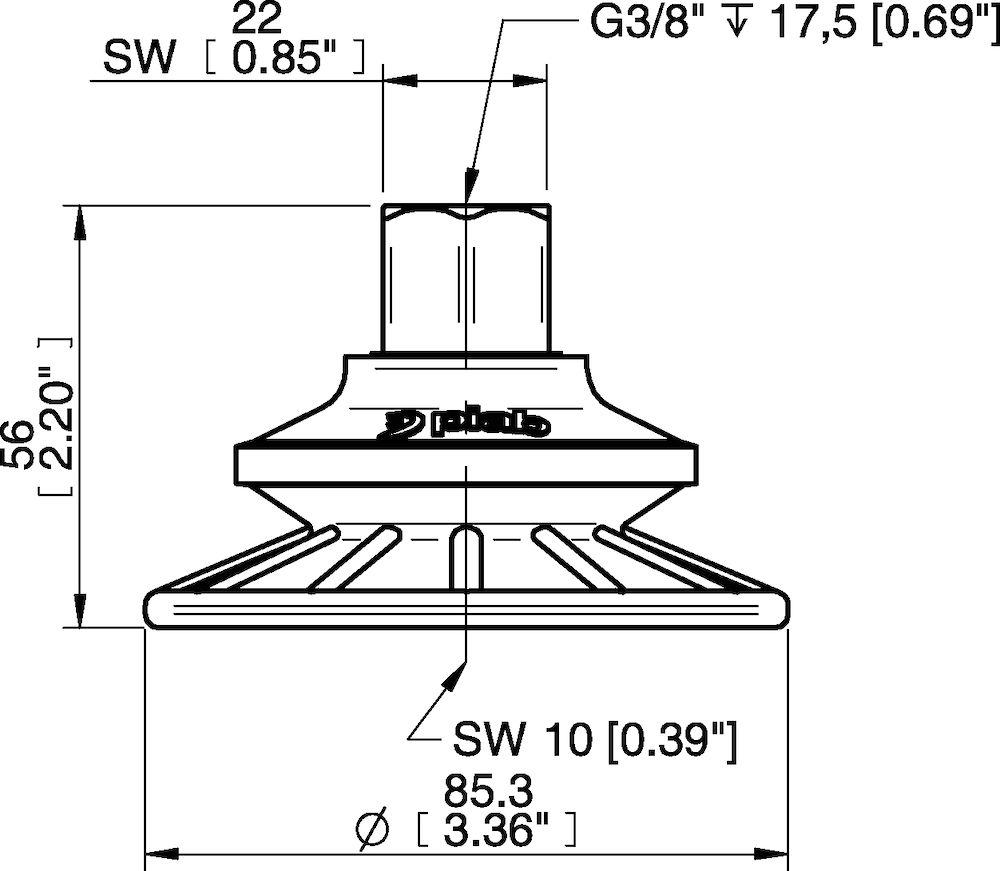 Piab Suction cup BFF80P Polyurethane 55/60 G3/8 female with mesh filter, 17 mm thread