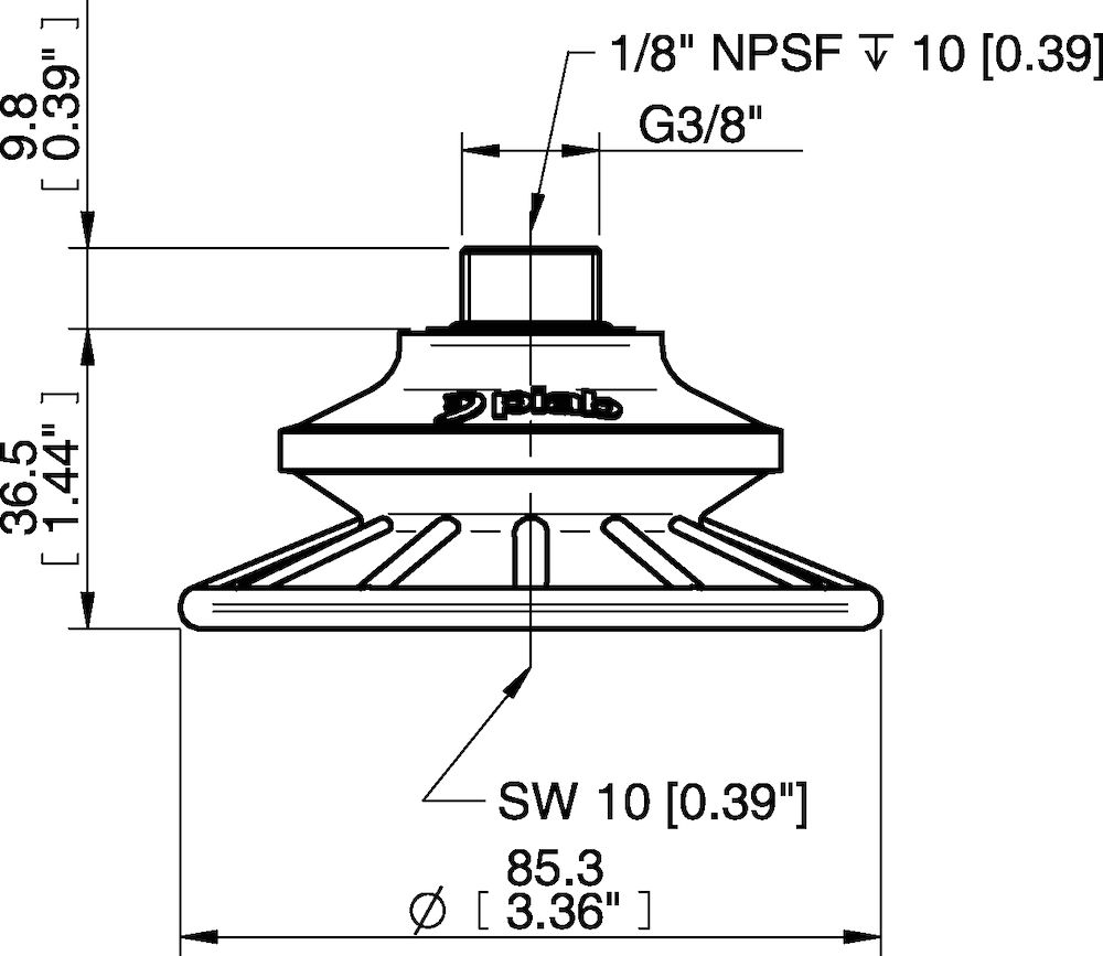Piab Suction cup BFF80TP Polyurethane 55/60/30 G3/8 male, 1/8 NPSF female, with mesh filter