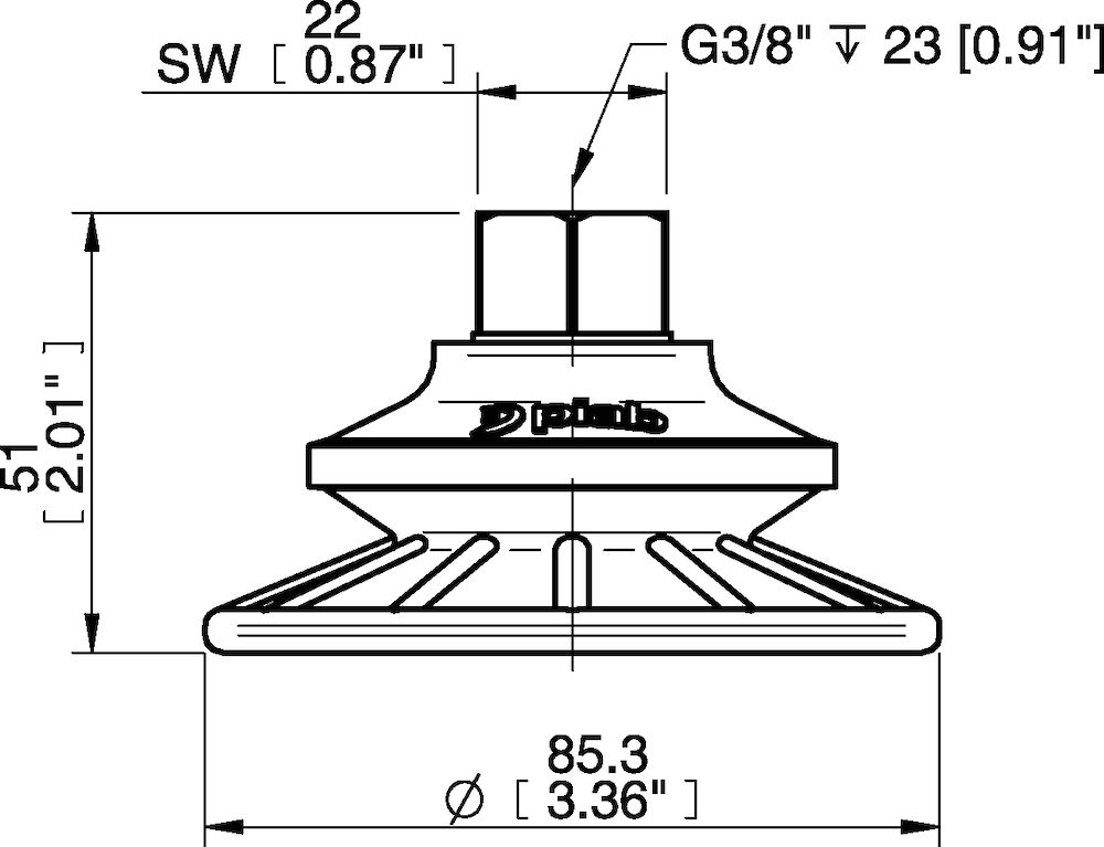Piab Suction cup BFF80TP Polyurethane 55/60/30 G1/4 female with mesh filter
