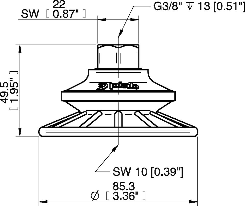 Piab Suction cup BFF80TP Polyurethane 55/60/30 G3/8 female with mesh filter