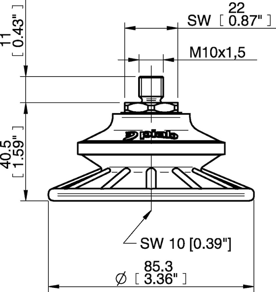 Piab Suction cup BFF80TP Polyurethane 55/60/30 M10x1,5 male with mesh filter