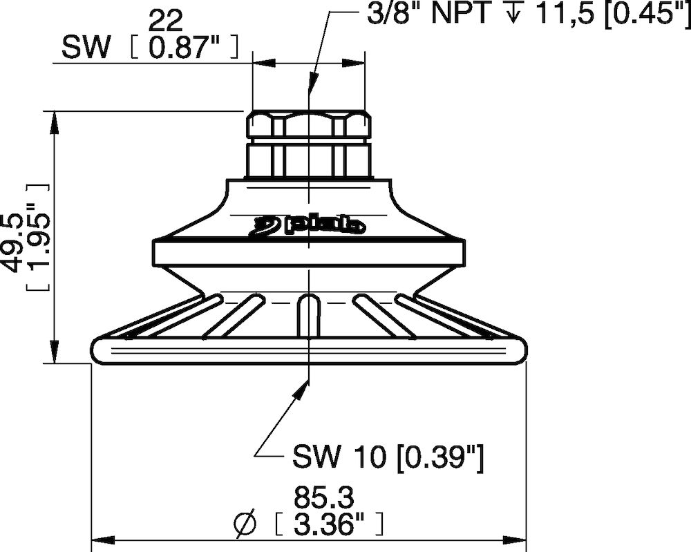 Piab Suction cup BFF80TP Polyurethane 55/60/30. 3/8 NPT female with mesh filter